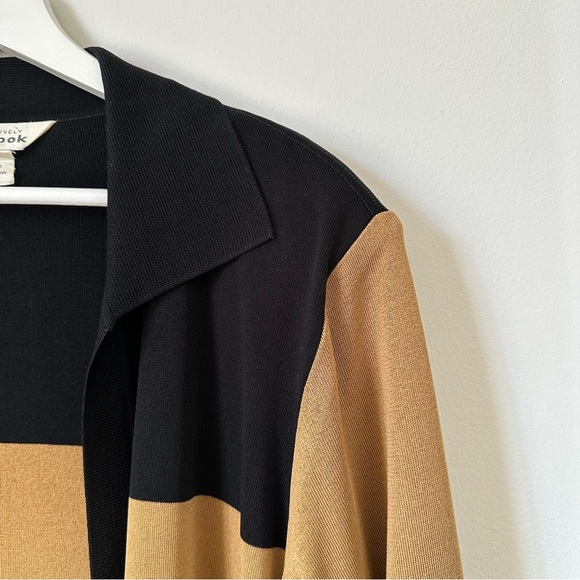 Misook Colorblock Open Front Knit Light Cardigan Top in Tan and Black Size Small - Picture 2 of 9